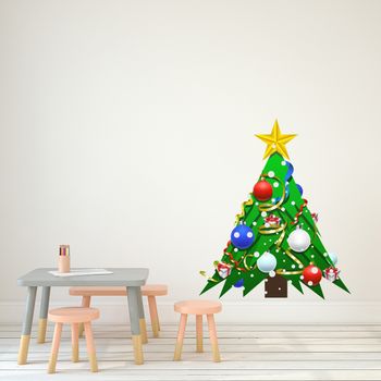 Vinilo Navidad El Gran Árbol De Navidad - Adhesivo De Pared - Revestimiento Sticker Mural Decorativo - 140x115cm