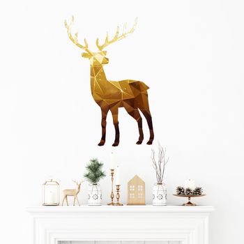 Vinilo Navidad Origami De Ciervo Dorado - Adhesivo De Pared - Revestimiento Sticker Mural Decorativo - 45x30cm