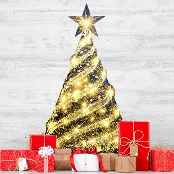 Vinilo Navidad Reluciente Árbol De Navidad - Adhesivo De Pared - Revestimiento Sticker Mural Decorativo - 115x70cm