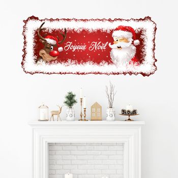 Vinilo Navidad Joyeux Noël Reno Y Santa Claus - Adhesivo De Pared - Revestimiento Sticker Mural Decorativo - 20x45cm