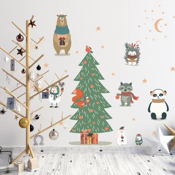 Vinilo Navidad Animales Encantados - Adhesivo De Pared - Revestimiento Sticker Mural Decorativo - 105x70cm