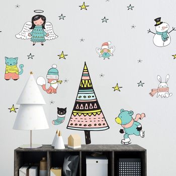 Vinilo Navidad Cuento De Hadas Escandinavo - Adhesivo De Pared - Revestimiento Sticker Mural Decorativo - 105x70cm