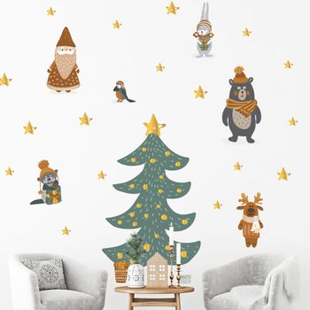 Vinilo Navidad Escandinavo Al Pie Del Árbol - Adhesivo De Pared - Revestimiento Sticker Mural Decorativo - 75x50cm