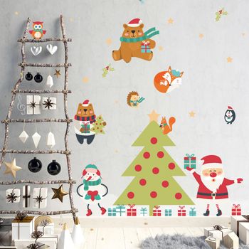 Vinilo Navidad Santa Claus Y El Arbol Mágico - Adhesivo De Pared - Revestimiento Sticker Mural Decorativo - 110x165cm