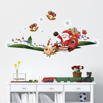 Vinilo Navidad El Pueblo Encantado De Santa Claus - Adhesivo De Pared - Revestimiento Sticker Mural Decorativo - 110x225cm