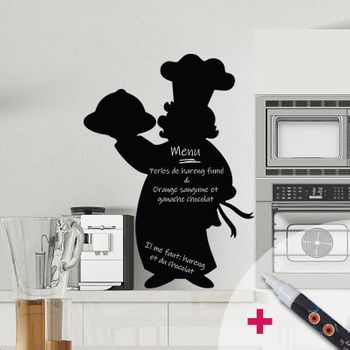 Vinilo Pizarra Chef De Cocina + Líquido Tiza Blanca - Adhesivo De Pared - Revestimiento Sticker Mural Decorativo - 115x85cm