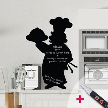 Vinilo Pizarra Chef De Cocina + Líquido Tiza Blanca - Adhesivo De Pared - Revestimiento Sticker Mural Decorativo - 75x55cm