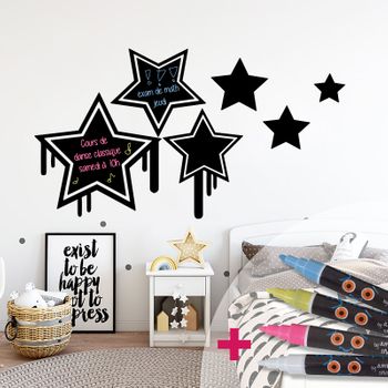 Vinilo Pizarra Estrellas De Graffiti + 4 Tizas Liquidas - Adhesivo De Pared - Revestimiento Sticker Mural Decorativo - 35x40cm