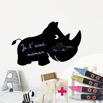 Vinilo Pizarra Rinoceronte + 4 Tizas Liquidas - Adhesivo De Pared - Revestimiento Sticker Mural Decorativo - 105x165cm