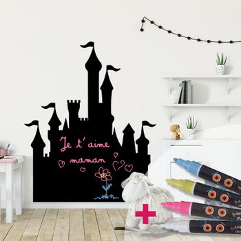 Vinilo Pizarra Castillo De La Princesa + 4 Tizas Liquidas - Adhesivo De Pared - Revestimiento Sticker Mural Decorativo - 105x85cm