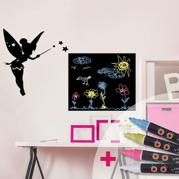 Vinilo Pizarra Hada + 4 Tizas Liquidas - Adhesivo De Pared - Revestimiento Sticker Mural Decorativo - 105x165cm