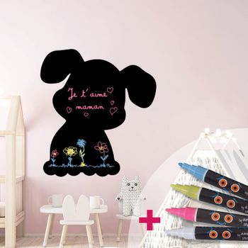 Vinilo Pizarra Cachorro + 4 Tizas Liquidas - Adhesivo De Pared - Revestimiento Sticker Mural Decorativo - 105x95cm