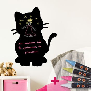 Vinilo Pizarra Gatito + 4 Tizas Liquidas - Adhesivo De Pared - Revestimiento Sticker Mural Decorativo - 135x105cm