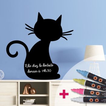 Vinilo Pizarra Gato Negro + 4 Tizas Liquidas - Adhesivo De Pared - Revestimiento Sticker Mural Decorativo - 105x105cm