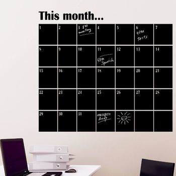 Pizarra Con Calendario Mensual - Adhesivo De Pared - Revestimiento Sticker Mural Decorativo - 200x50cm