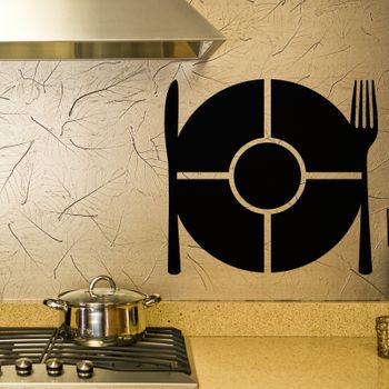 Vinilo Pizarra Placa, Cuchillo Y Tenedor - Adhesivo De Pared - Revestimiento Sticker Mural Decorativo - 75x85cm