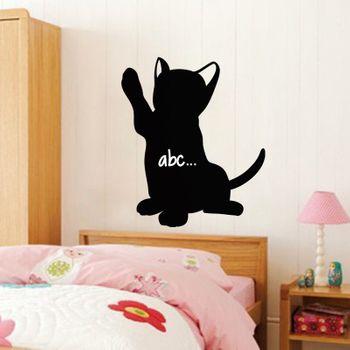 Vinilo Pizarra Silueta Gatito - Adhesivo De Pared - Revestimiento Sticker Mural Decorativo - 15x15cm