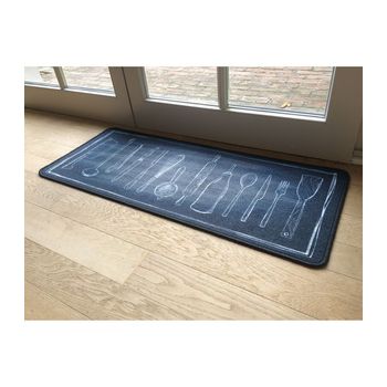 Alfombrilla De Cocina Negra Con Estampado De Cubiertos - L 120  X A 50  X H  Cm - Gris Antracita