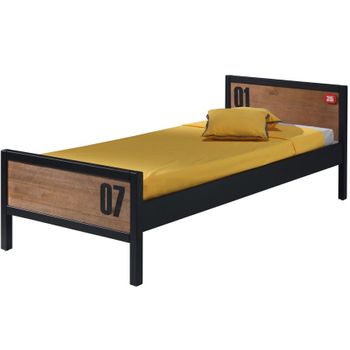 Cama Nido Alex 90x200 Cm Con Somier De Pino Macizo Oscuro Y Negro