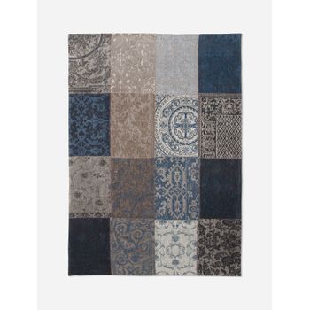 Multi Diseño - Alfombra Vintage Patchwork - Hecha En Bélgica  - Acabado A Mano - Natural Antideslizante - 100% Algodón - Bleu Denim - 80 X 150 Cm