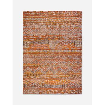 Diseño Kilim - Alfombra Clásica Anticuaria - Hecha En Bélgica  - Acabado A Mano - Antideslizante Natural - Algodón - Lana - Naranja Riad - 140 X 200 Cm