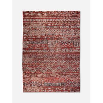 Diseño Kilim - Alfombra Clásica Anticuaria - Hecha En Bélgica  - Acabado A Mano - Antideslizante Natural - Algodón - Lana - Rojo Fez - 140 X 200 Cm