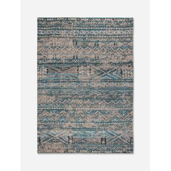 Diseño Kilim - Alfombra Clásica Anticuaria - Hecha En Bélgica  - Acabado A Mano - Antideslizante Natural - Algodón - Lana - Azul Zemmuri - 170 X 240 Cm