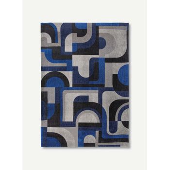 Diseño De Módulos - Alfombra Geométrica Nuance - Hecha En Bélgica  - Acabado A Mano - Antideslizante Natural - 100% Poliéster - Azul Weimar - 280 X 390 Cm