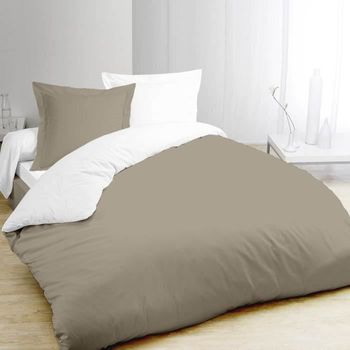 Vision Funda Nórdica Bicolor 100% Algodón - 1 Funda Nórdica 220 X 240 Cm + 2 Fundas De Almohada 65 X 65 Cm - Gris Topo Y Blanco