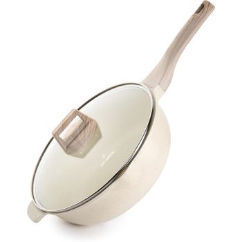 Sartén Wok Con Tapa 28cm Antiadherente - Apta Todos Fuegos + Inducción - Libre Pfoa Pfas - Crema Just Perfecto