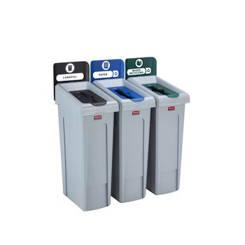 Rubbermaid Juego De Tres Contenedores De Reciclaje Slim Jim®: Vertedero/papel/reciclaje Mixto