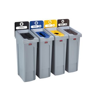 Rubbermaid Juego De Cuatro Contenedores De Reciclaje Slim Jim®: Vertedero/papel/plástico/orgánico