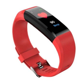 Smartband 115 Plus, Ritmo Cardíaco, Podómetro + Distancia Recorrida + Calorías + Monitor De Sueño, Notificaciones De Llamadas/sms/redes Sociales, Reloj + Alarma, Compatible Con Ios Y Android - Rojo