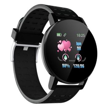 Smartwatch 119 Plus, Ips Redondo De 1.3", Ritmo Cardíaco + Presión Arterial + Oxígeno, Podómetro + Distancia Recorrida + Calorías + Monitor De Sueño, Notificaciones De Llamadas/sms/redes Sociales, Reloj + Alarma, Compatible Con Ios Y Android  - Neg