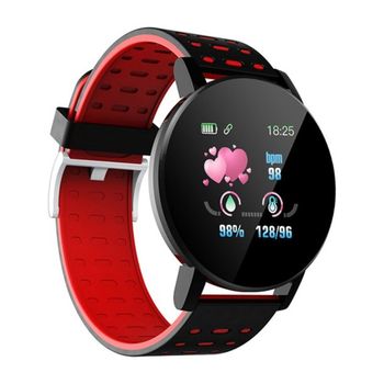 Smartwatch 119 Plus, Ips Redondo De 1.3", Ritmo Cardíaco + Presión Arterial + Oxígeno, Podómetro + Distancia Recorrida + Calorías + Monitor De Sueño, Notificaciones De Llamadas/sms/redes Sociales, Reloj + Alarma, Compatible Con Ios Y Android  - Roj