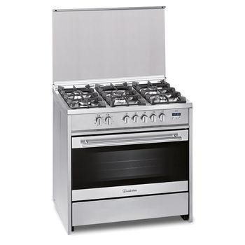 Cocina De Gas G911x Nat, 5 Fuegos, Horno Gas, Acero Inoxidable, Tapa Cristal, 90x60, Meireles