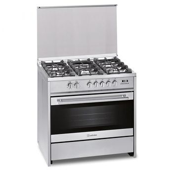 Cocina Mixta E910x, 5 Fuegos, Horno Eléctrico Multifunciones, Acero Inoxidable, Tapa Cristal, 90x60, Meireles