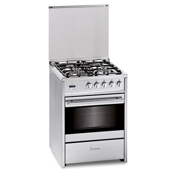 Cocina De Gas G610x Nat, 4 Fuegos, Horno Gas, Acero Inoxidable, 60x60, Meireles