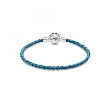 Pulsera Pandora Cuero Trenzado Turquesa Cierre Concha 598951c01-s1