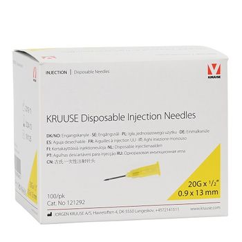 Kruuse Agujas Desechables 0,9 X 13 Mm, 20gx1/2", Amarillas, Caja 100 Uds