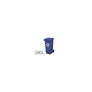 Papelera Contenedor Q-connect Plastico Con Tapadera 240l Color Azul 1015x575x730 Mm Con Ruedas