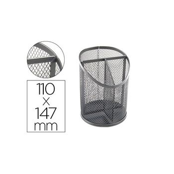 Cubilete Portalapices Q-connect Metal Rejilla Plata Con 3 Compartimientos Diametro 110 Altura 147 Mm