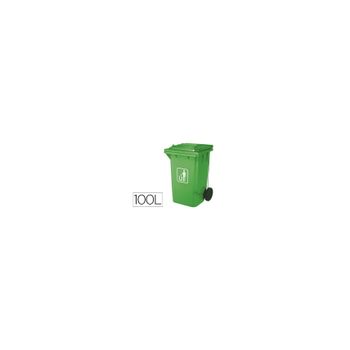 Papelera Contenedor Q-connect Plastico Con Tapadera 100l Color Verde 750x470x370 Mm Con Ruedas