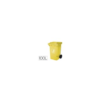 Papelera Contenedor Q-connect Plastico Con Tapadera 100l Color Amarillo 750x470x370 Mm Con Ruedas