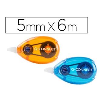 Corrector Q-connect Cinta Blanco 5 Mm X 6 Mt - Blister Dos Uds Naranja Y Azu