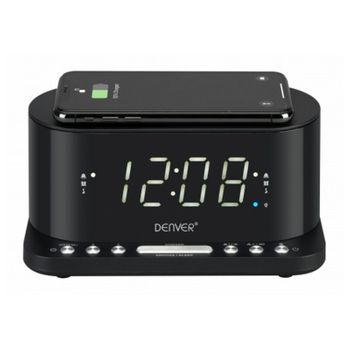 Radio Despertador Con Cargador Inalámbrico Denver Electronics Crq-110 12" Led Usb Negro