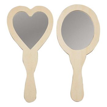 2 Espejos De Mano De Madera, Para Decorar Corazón Y Oval - 24 Cm