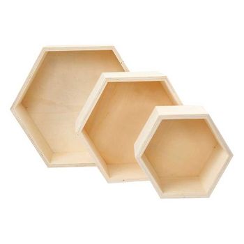 3 Estantes De Madera, Hexagonales