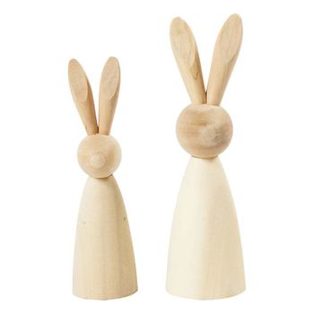 2 Conejos De Madera Para Decorar - 12 Y 14 Cm