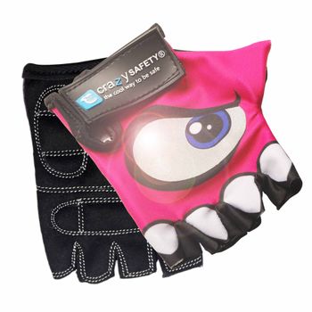 Guantes De Bicicleta Rosas Para Niños Con Ojos Reflectantes Y Palmas Acolchadas. Diseño Crazy Safety, Tela Elástica Y Cómoda, Talla S. Perfectos Para Bici, Patinete Y Actividades Al Aire Libre.